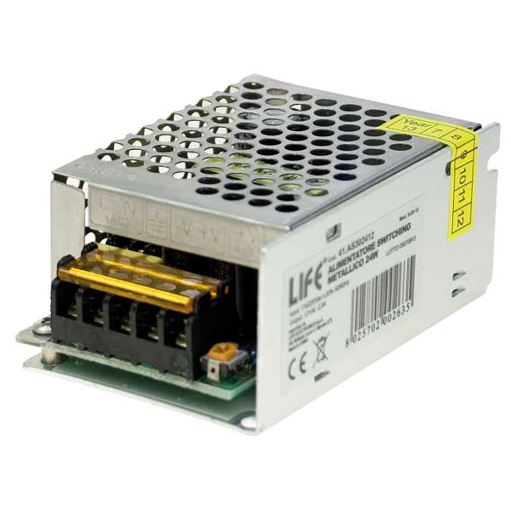 ALIMENTATORE SWITCHING CONTENITORE METALLICO Serie 3, 12V 2,0A 24W INPUT 110/220Vac +/-10%, 85x58x35