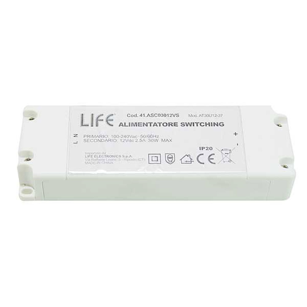 ALIMENTATORE SWITCHING CASE IP20 12V 2,50A 30W INPUT 100-240Vac, 130x43x21mm