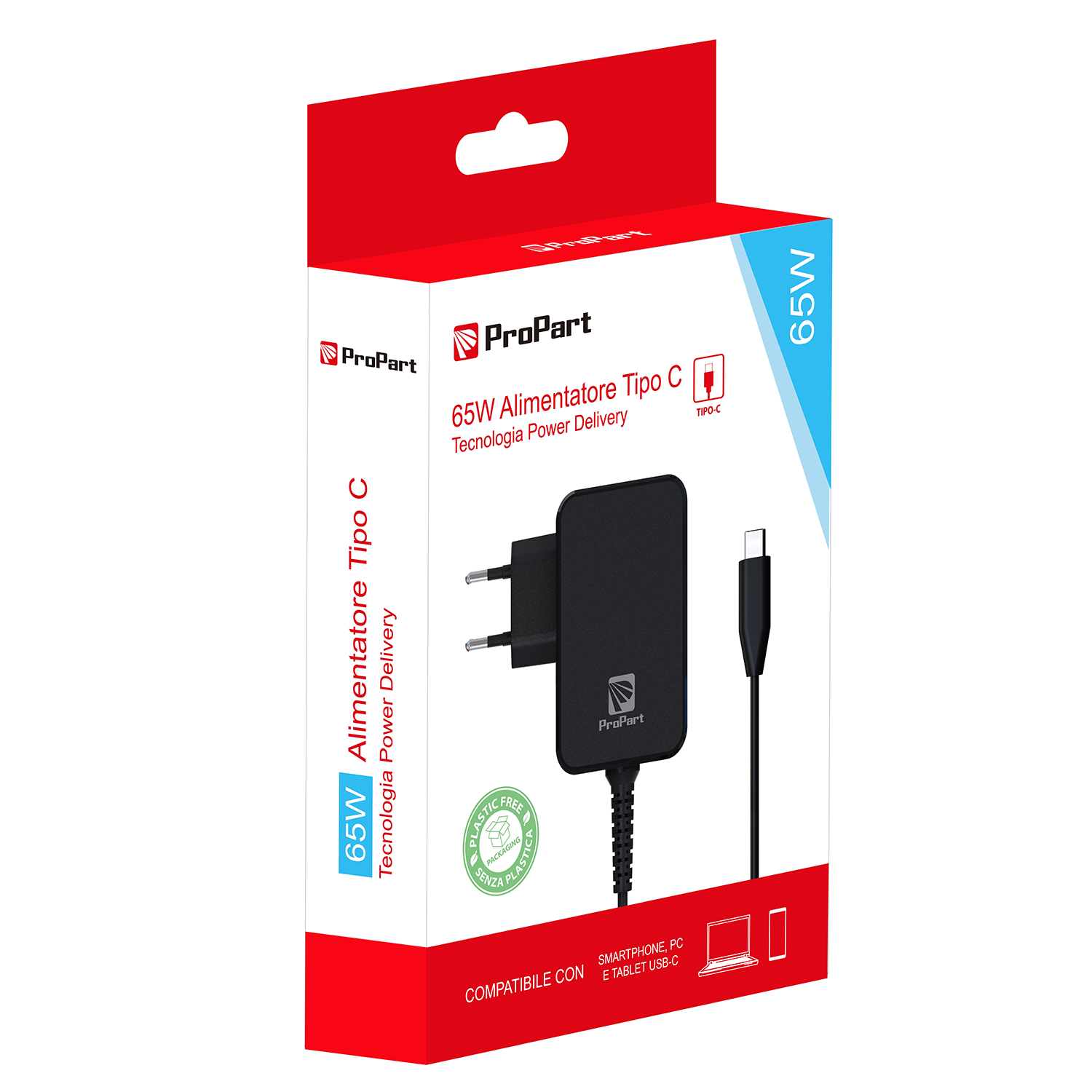 ALIMENTATORE PER NOTEBOOK PD 3.0 GaN USB Type-C - Potenza: 65W  Uscita: 5V 3A / 9V 3A / 12V 3A / 15V 3A / 20V 3,25A