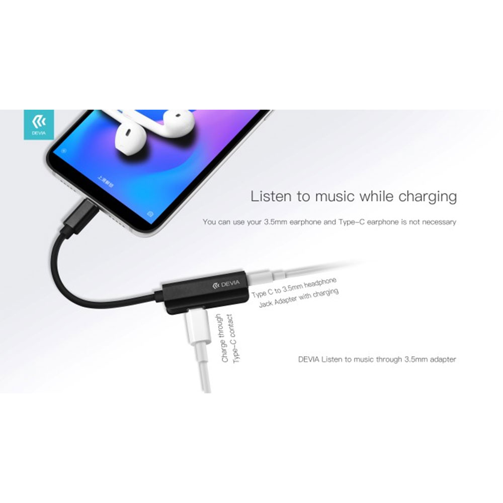 ADATTATORE DEVIA DA TYPE-C A JACK 3,5" CONNESSIONE AURICOLARI - PER DISPOSITIVI HUAWEI E XIAOMI