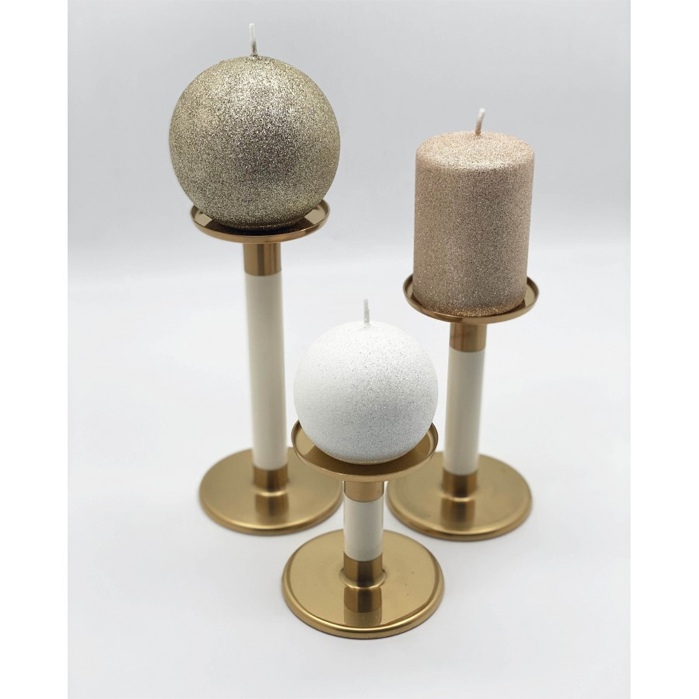 CANDELA PROFUMATA KIT GLAMOUR WINTER- sfera piccola white, sfera grande rose gold, cilindro gold