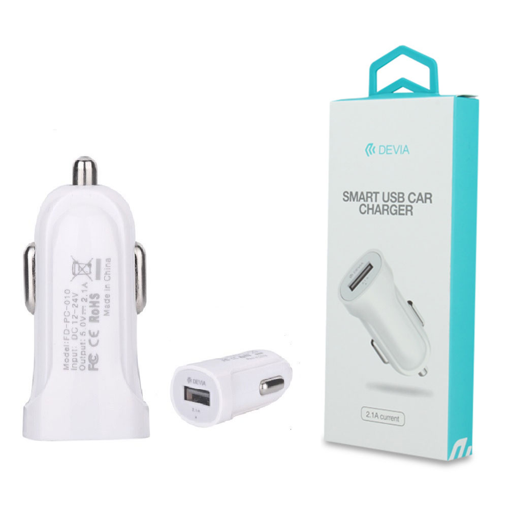 CARICABATTERIE DA AUTO DEVIA 2.1A USB SMART PER TABLET, SMARTPHONE