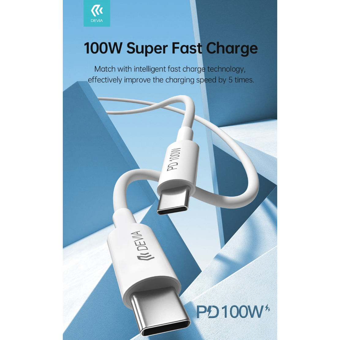 CAVO DATI E CARICA SUPER RAPIDO DEVIA PD 100W Type-C -  Type-C 1.5MT (5A) - DEPD100W536