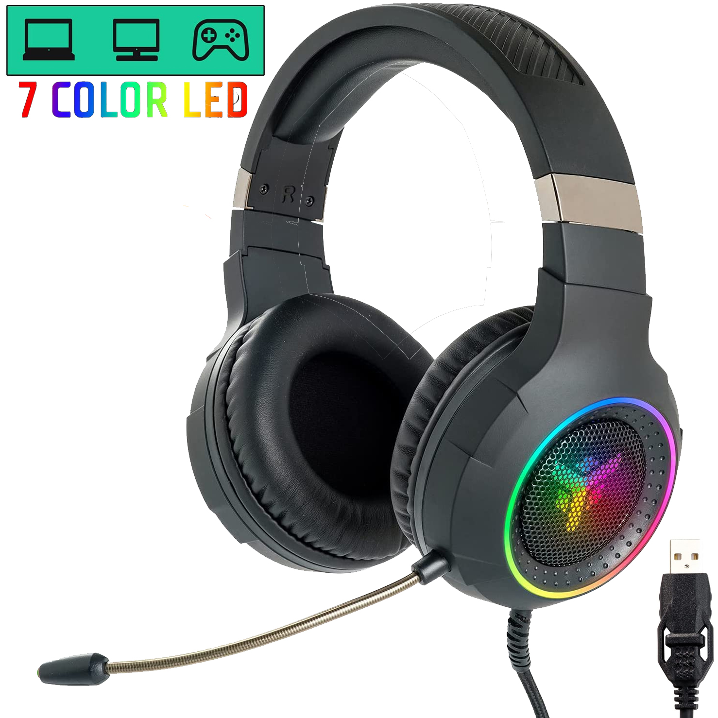 CUFFIE GAMING ITEK H430 7.1 CON VIBRO, 7 COLORI LED + RGB, MICROFONO FLESSIBILE, CONTROLLO VOLUME, USB, COMPATIBILE PER PC E CONSOLE
