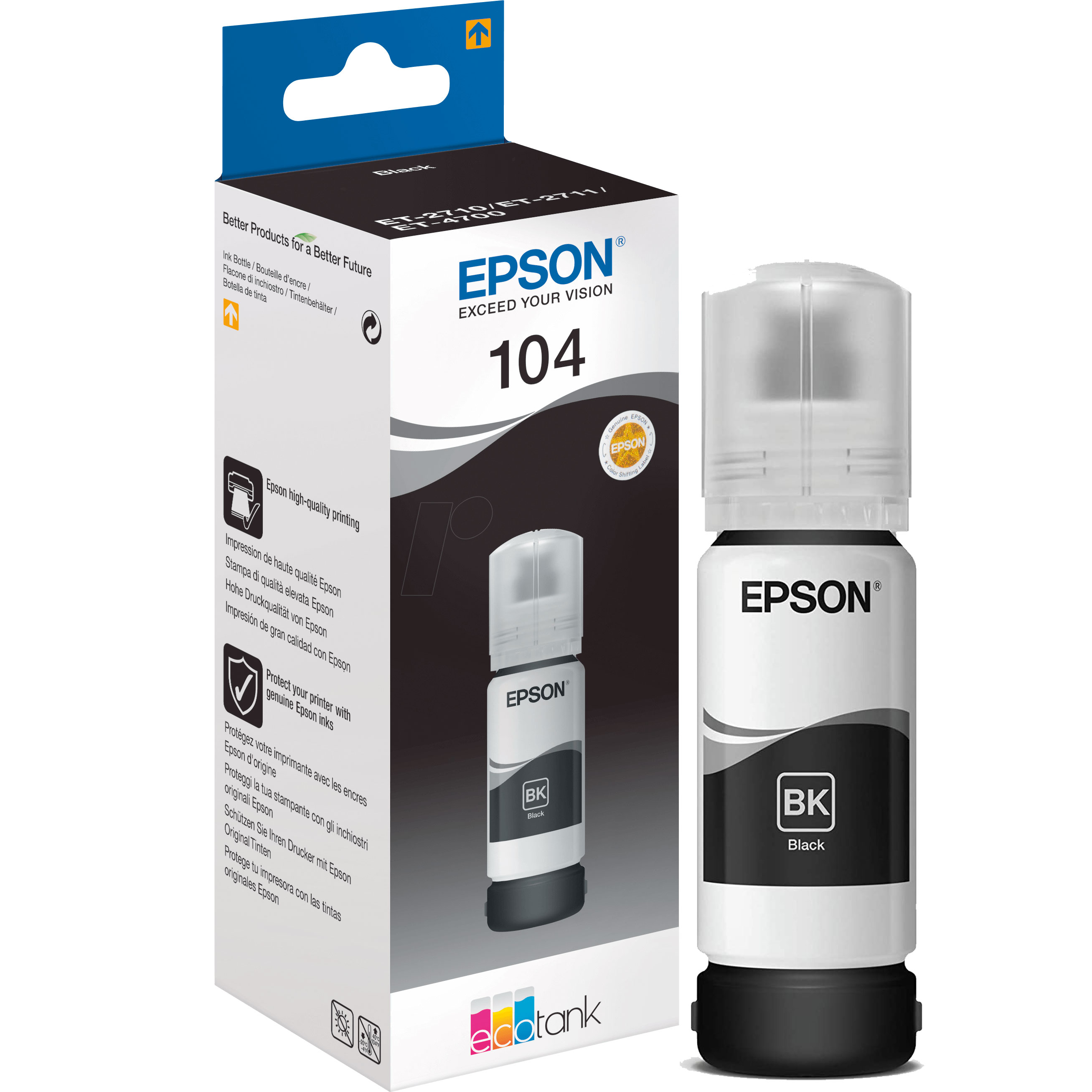 FLACONE DI INCHIOSTRO EPSON 104 ECOTANK C13T00P140 BLACK ORIGINALE 65ml ET-2710, ET-2711, ET-2712, ET-2714, ET-2715, ET-2720, ET-2721, ET-2726, ET-4700