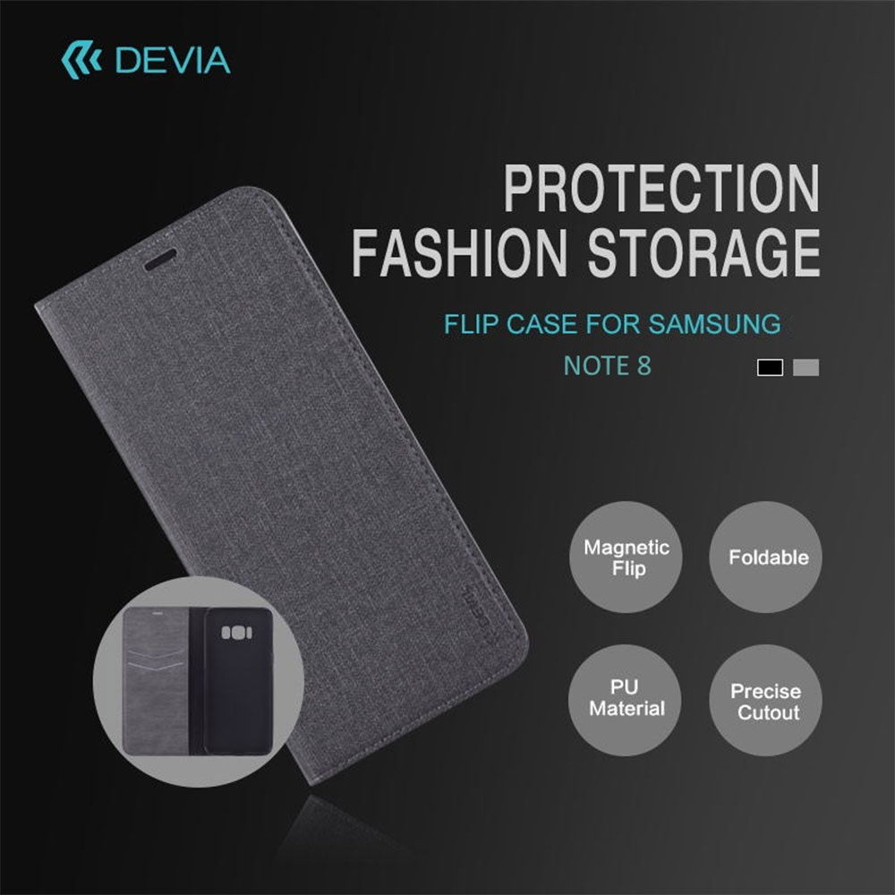 DEVIA CUSTODIA A LIBRO FLIP CASE IN PELLE NERA PER TELEFONO CELLULARE SAMSUNG GALAXY NOTE 8 (SM-N950F)