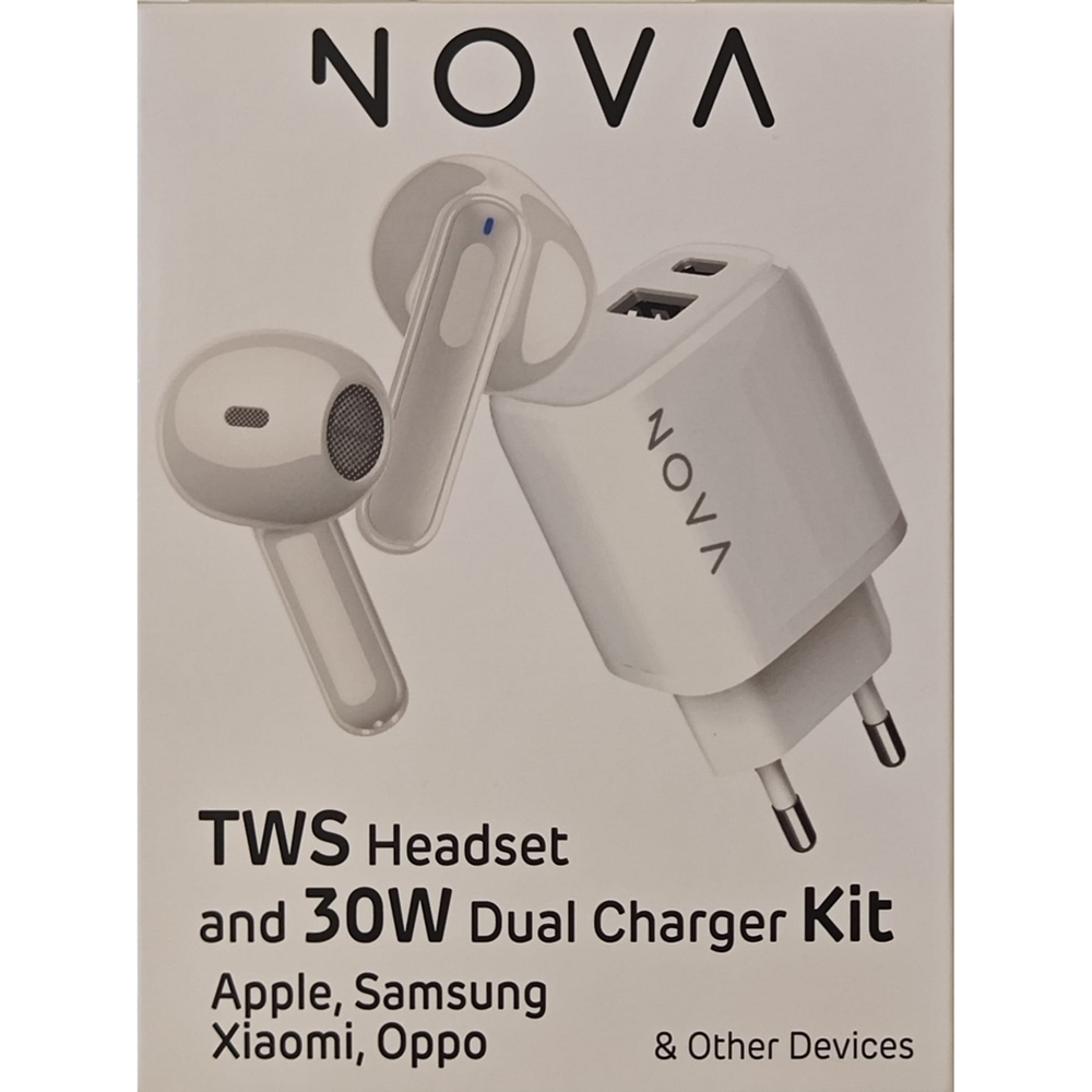 BUNDLE KIT BASIC NOVA ALIMENTATORE 30W (USB-C + A) + NOVA AURICOLARE BLUETOOTH WHTE (NVIBESCH30W2KITW)