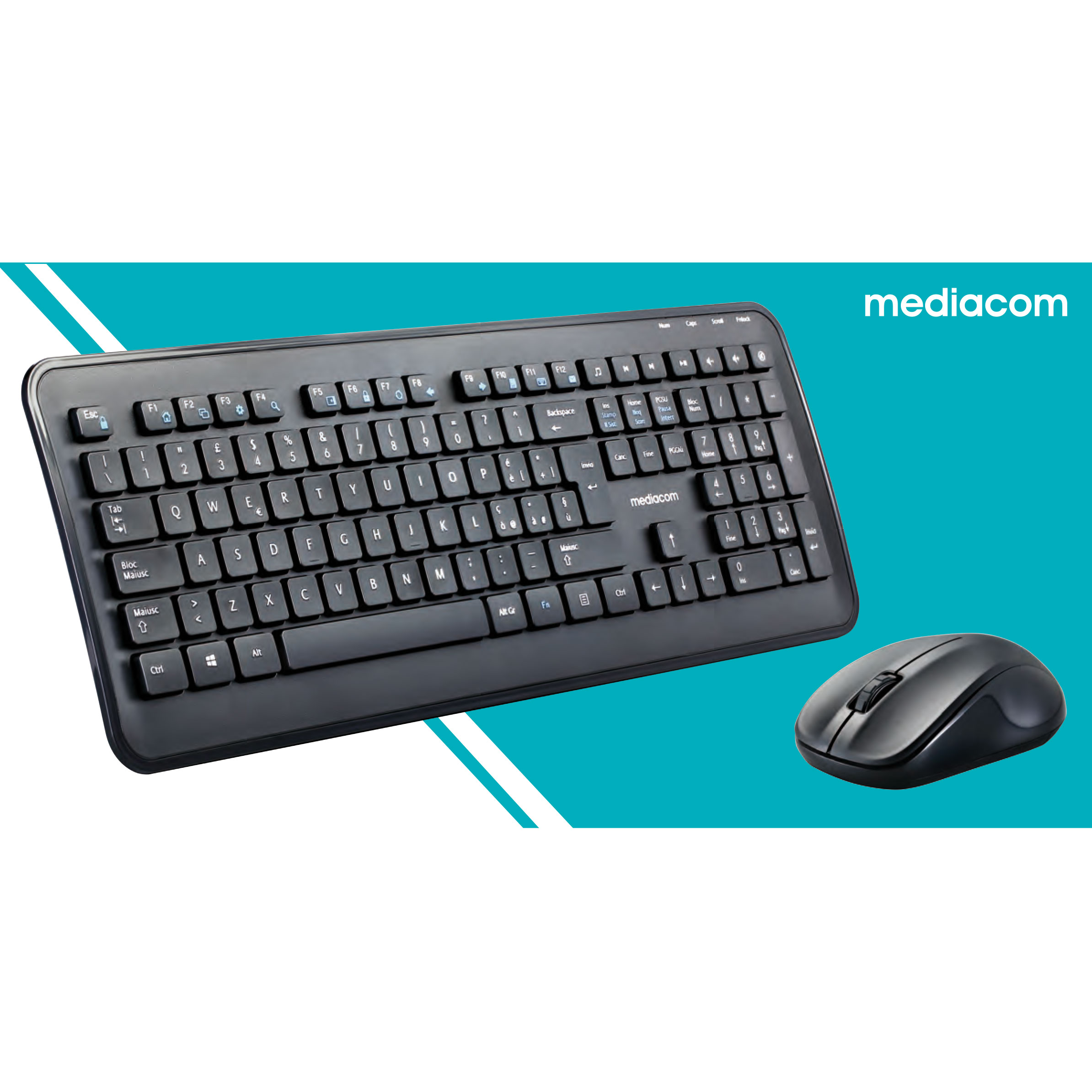 KIT MEDIACOM 2IN1 NX989 TASTIERA + MOUSE DESKTOP 2.4GHZ WIRELESS COLORE BLACK