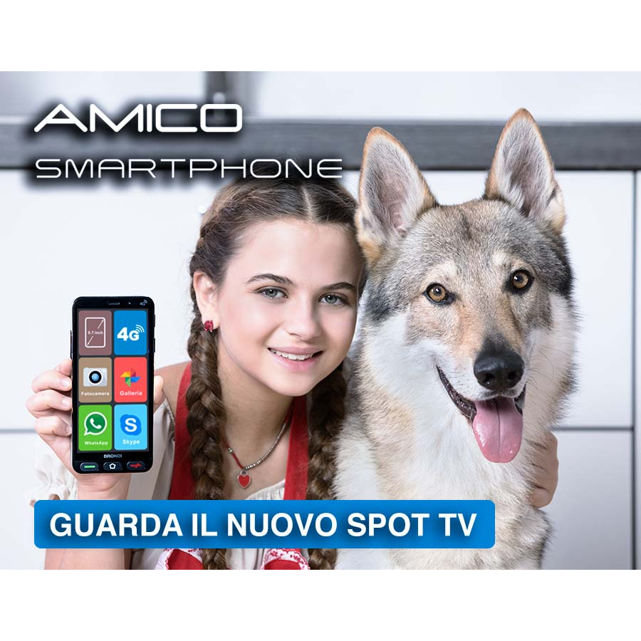 CELLULARE BRONDI AMICO SMARTPHONE S COLORE NERO 4G LCD 5.7" Doppia Fotocamera 5Mp+7Mp