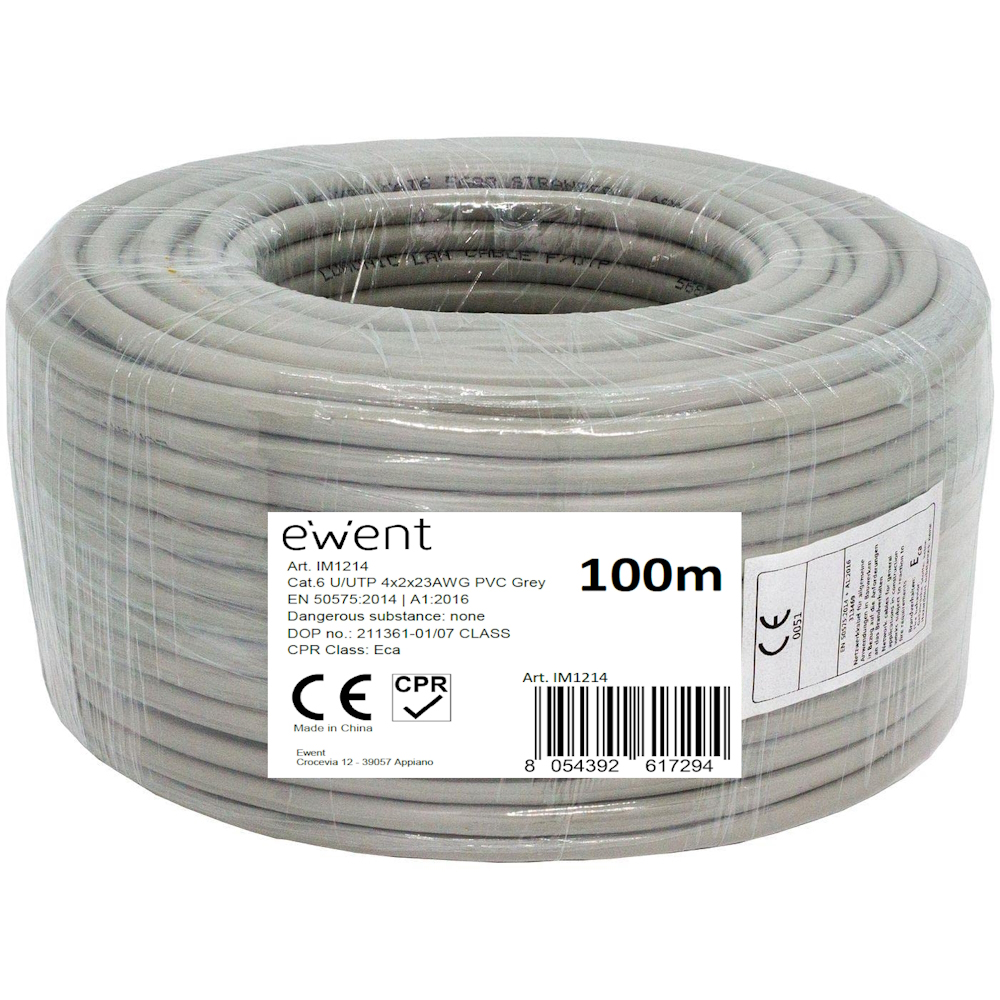 MATASSA CAVO LAN 100MT CAT. 6 U/UTP AWG23/1 RIGIDO COLORE GRIGIO IM1214