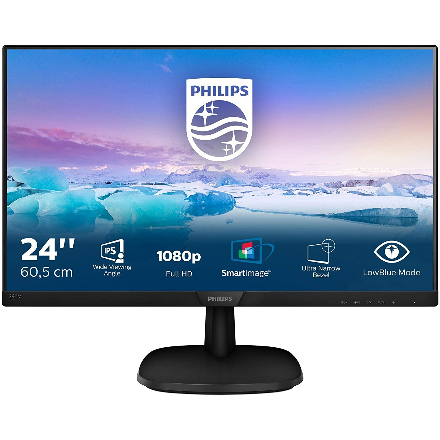 MONITOR 24" LED IPS PHILIPS 243V7QDSB V-line WIDE VGA/DVI-D/HDMI 10.000.000 :1 5MS 1920x1080 Full HD BLACK