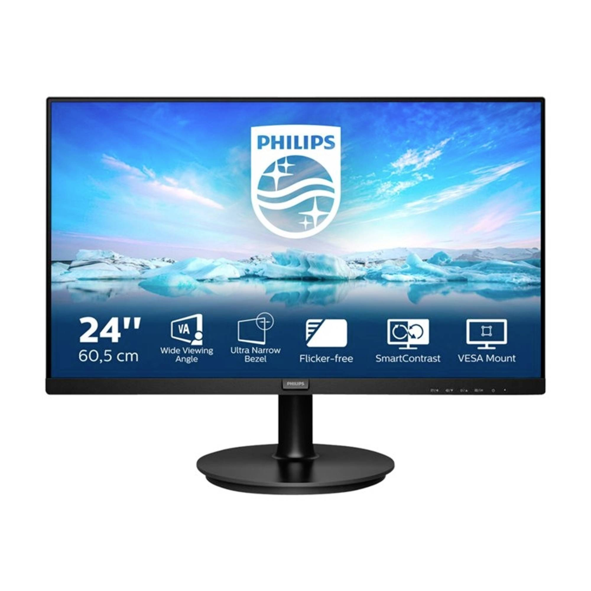 MONITOR 24" LED VA PHILIPS 241V8LA V-line WIDE VGA/HDMI 3.000 :1 4MS 1920x1080 Full HD MULTIMEDIALE BLACK