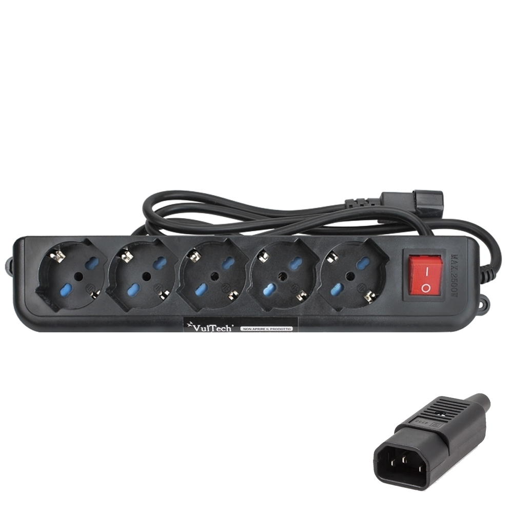 MULTIPRESA 5 POSTI 10A-16A Bipasso/Schuko CON SPINA IEC