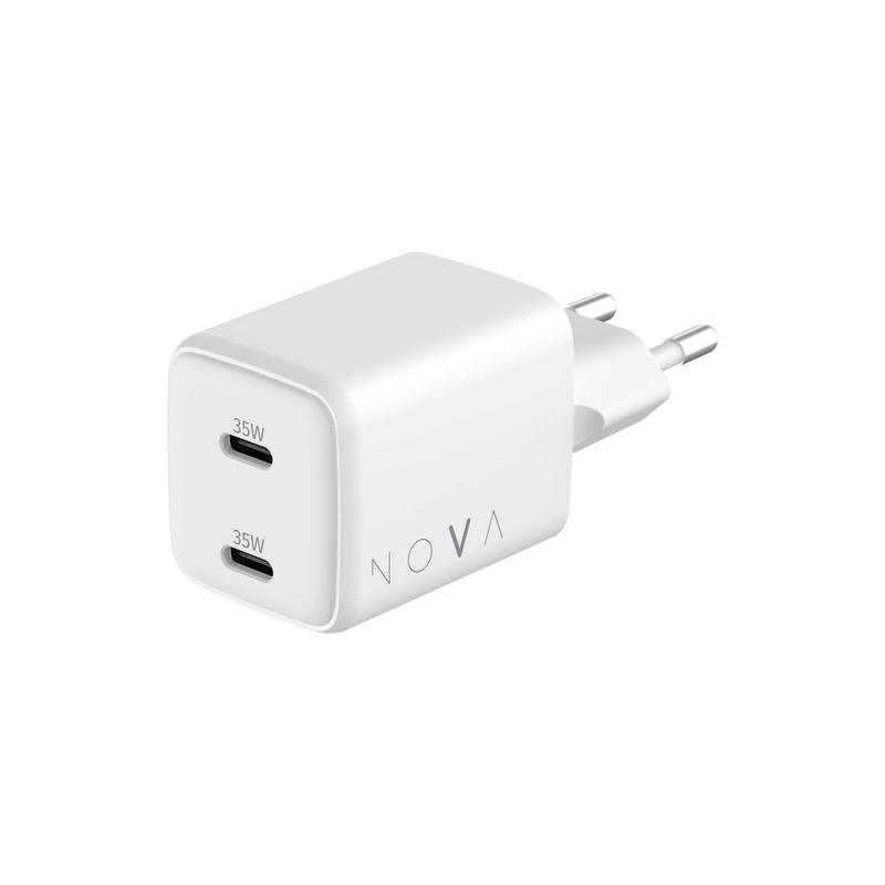 CARICABATTERIA NOVA SUPER RAPIDO NWALL2USBC35WW GaN 35W PD DUAL USB Type-C COLORE BIANCO