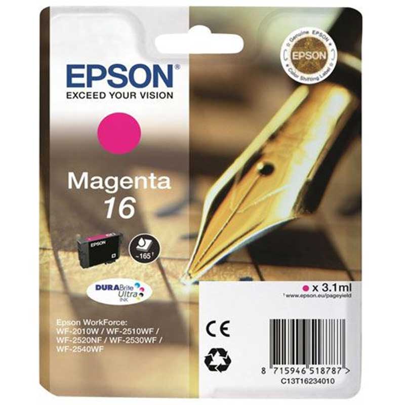 CARTUCCIA INK-JET EPSON MAGENTA PENNA E CRUCIVERBA 16 ORIGINALE C13T16234012 WorkForce WF-2010W, WF-2510WF, WF-2520NF, WF-2530WF, WF-2540WF