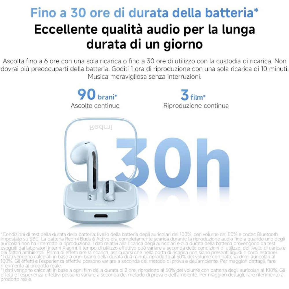 AURICOLARI XIAOMI REDMI BUDS 6 ACTIVE BLUE TRUE WIRELESS STEREO (TWS) IN-EAR BLUETOOTH 5.4