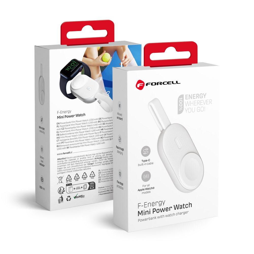 MINI POWER BANK PER WATCH CON MagSafe FORCELL F-ENERGY 1A 2,5W 1200mAh COLORE BIANCO