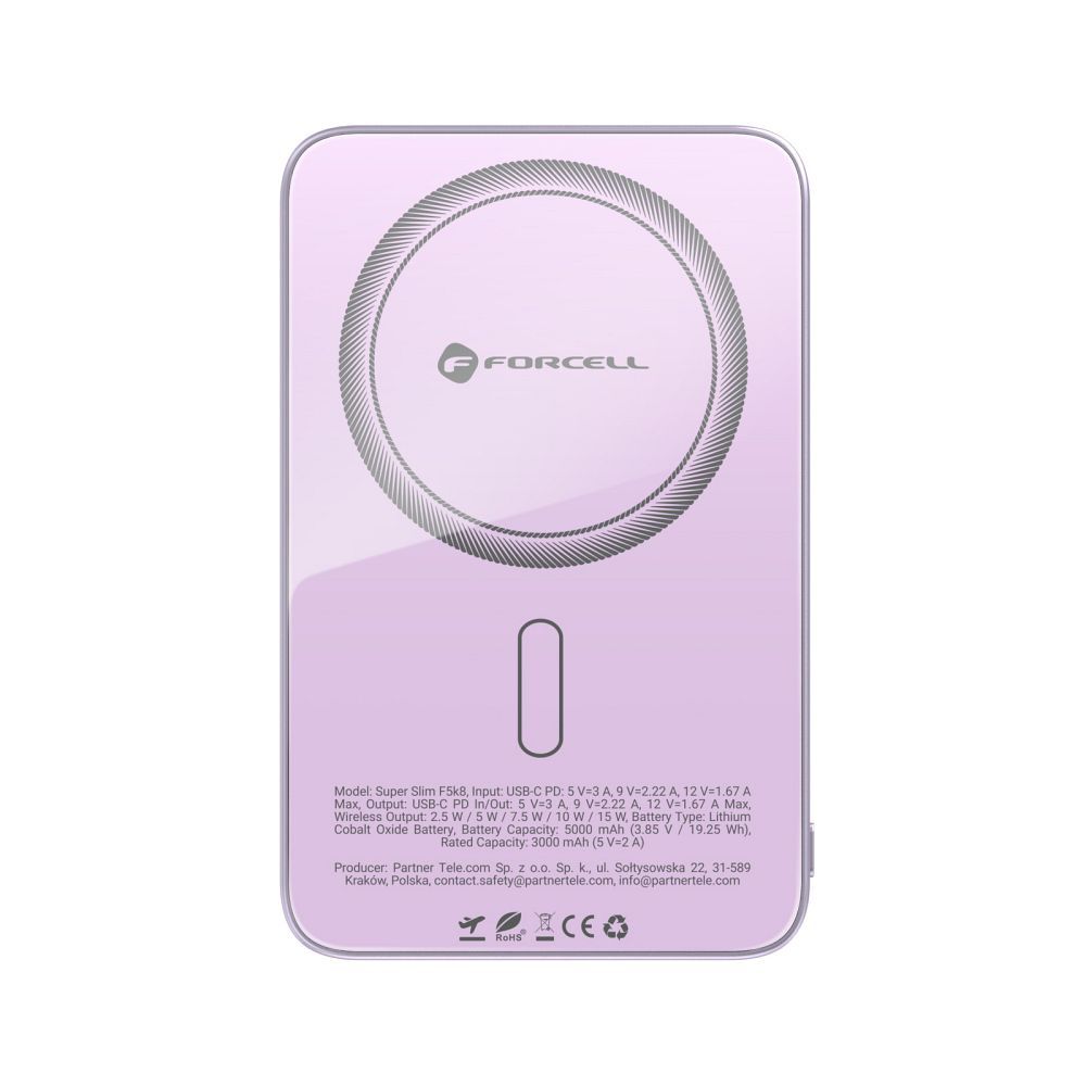 POWER BANK CON MagSafe Forcell F-Energy SuperSlim F5K8 QC4.0 PD3.0 15W 5000mAh COLORE VIOLA