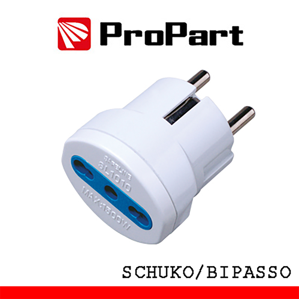 ADATTATORE CON PRESA BIPASSO 2P+T 16A, SPINA SCHUKO 16A COLORE BIANCO