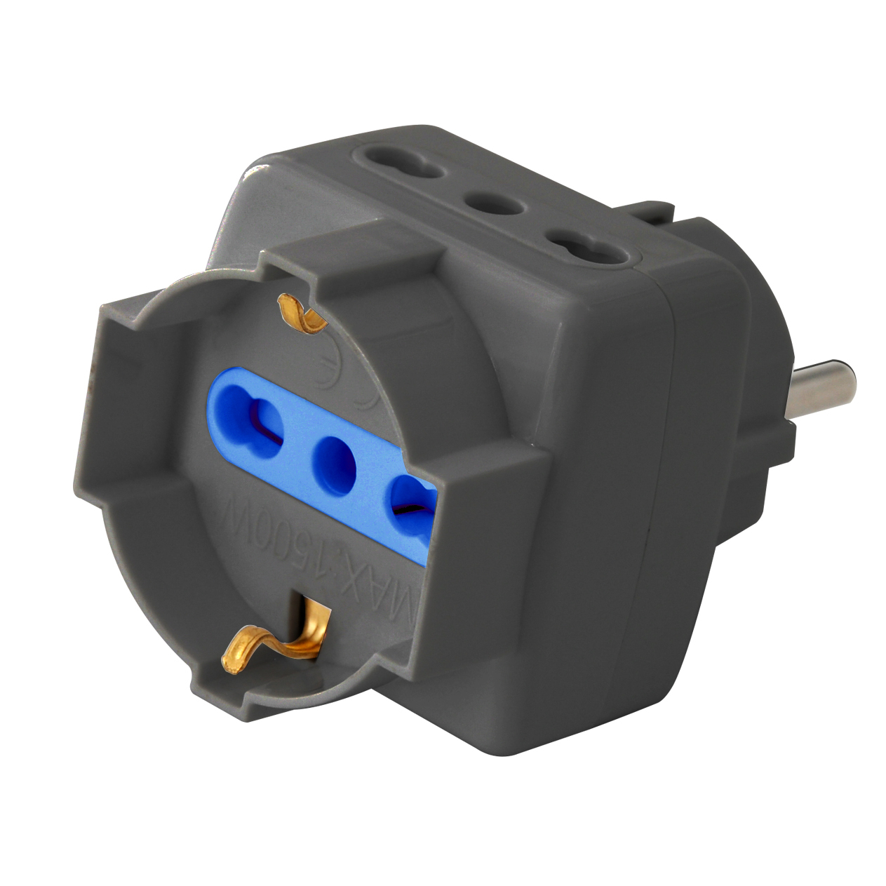 ADATTATORE 3 PRESE 2x BIPASSO 2P+T 1016/A + 1x BIPASSO/SCHUKO 2P+T 1016/A , SPINA SCHUKO16A 2P+T COLORE NERO
