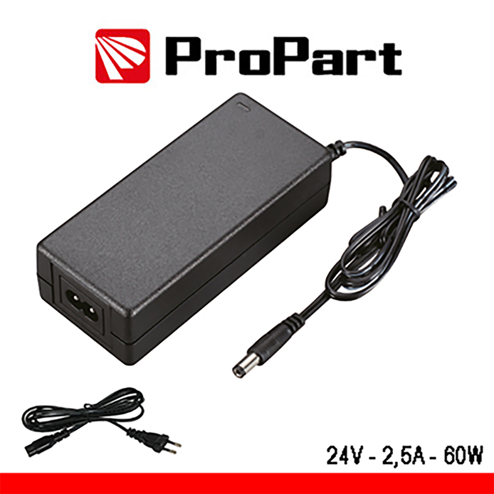 ALIMENTATORE SWITCHING TENSIONE COSTANTE AC/DC STABILIZZATO 24V 2500mA 60W - 5.5*2.5*10 mm con positivo al centro (interno)