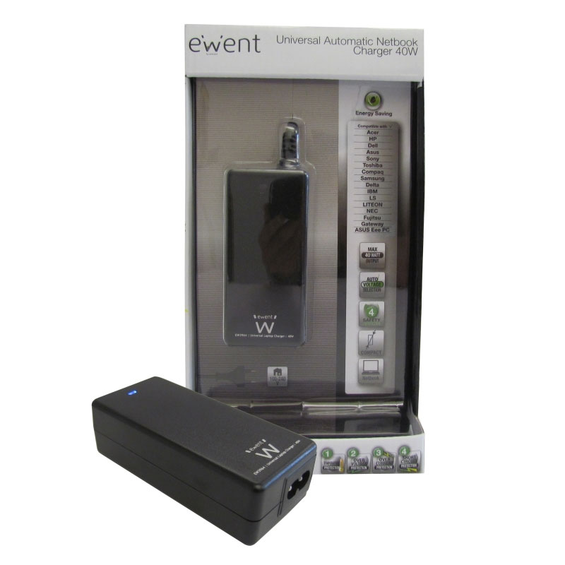 ALIMENTATORE EWENT UNIVERSALE PER NETBOOK 40W CON VOLTAGGIO AUTOMATICO EW3964