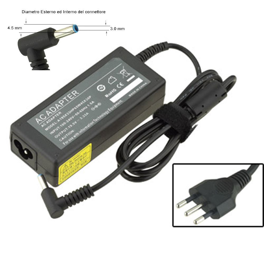 ALIMENTATORE PER NOTEBOOK HP - 65W 19.5V 3,3A Connettore 4,5 x 3,3 mm PER serie Envy, 240 G2, 250 G3, 255 G4