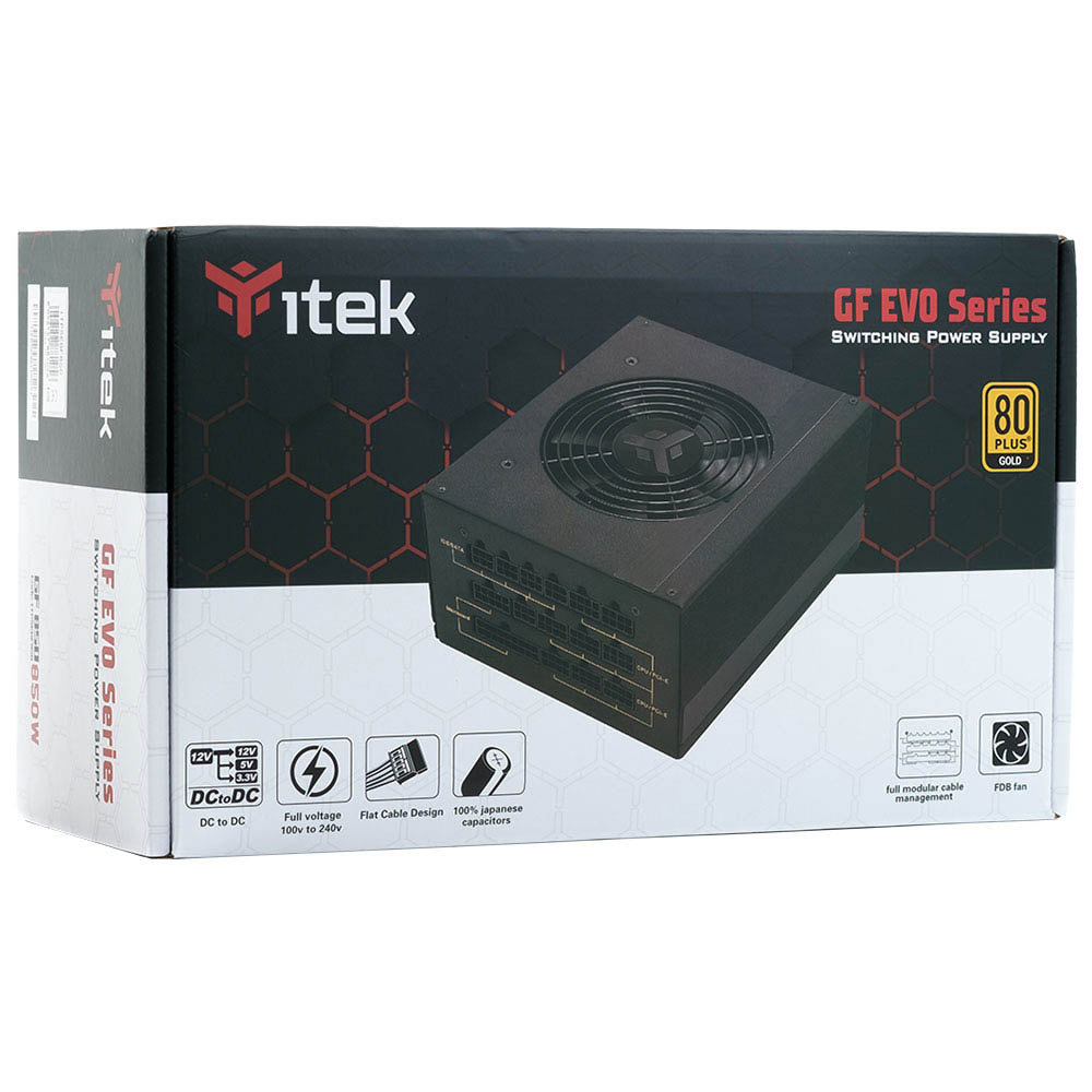 ALIMENTATORE ITEK GF1000 EVO 1000W ATX SATA 20/24 pin MODULARE 80Plus GOLD VENTOLA FDB DA 12CM  FULL BLACK RETAIL