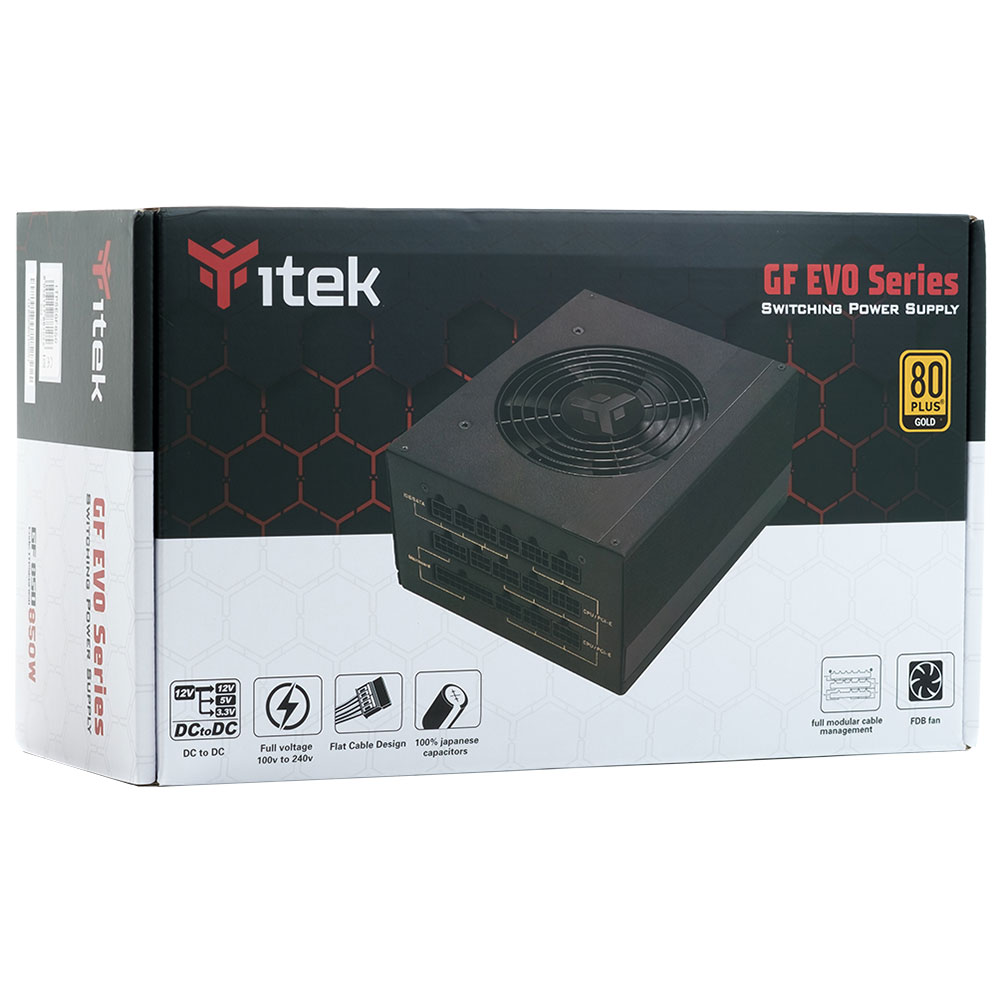 ALIMENTATORE ITEK GF850 EVO 850W ATX SATA 20/24 pin MODULARE 80Plus GOLD VENTOLA FDB DA 12CM  FULL BLACK RETAIL