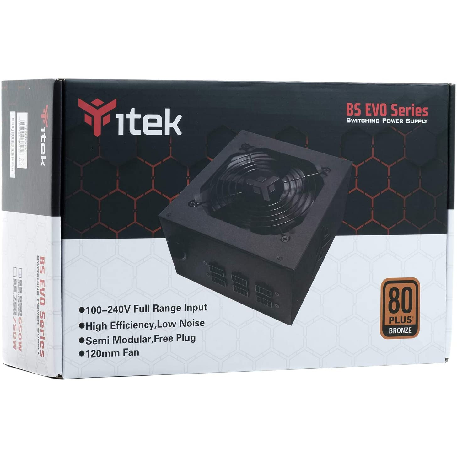 ALIMENTATORE ITEK BS650 EVO 650W ATX SATA 20/24 pin SEMI-MODULARE 80Plus BRONZE VENTOLA HDB DA 12CM PFC ATTIVO RETAIL