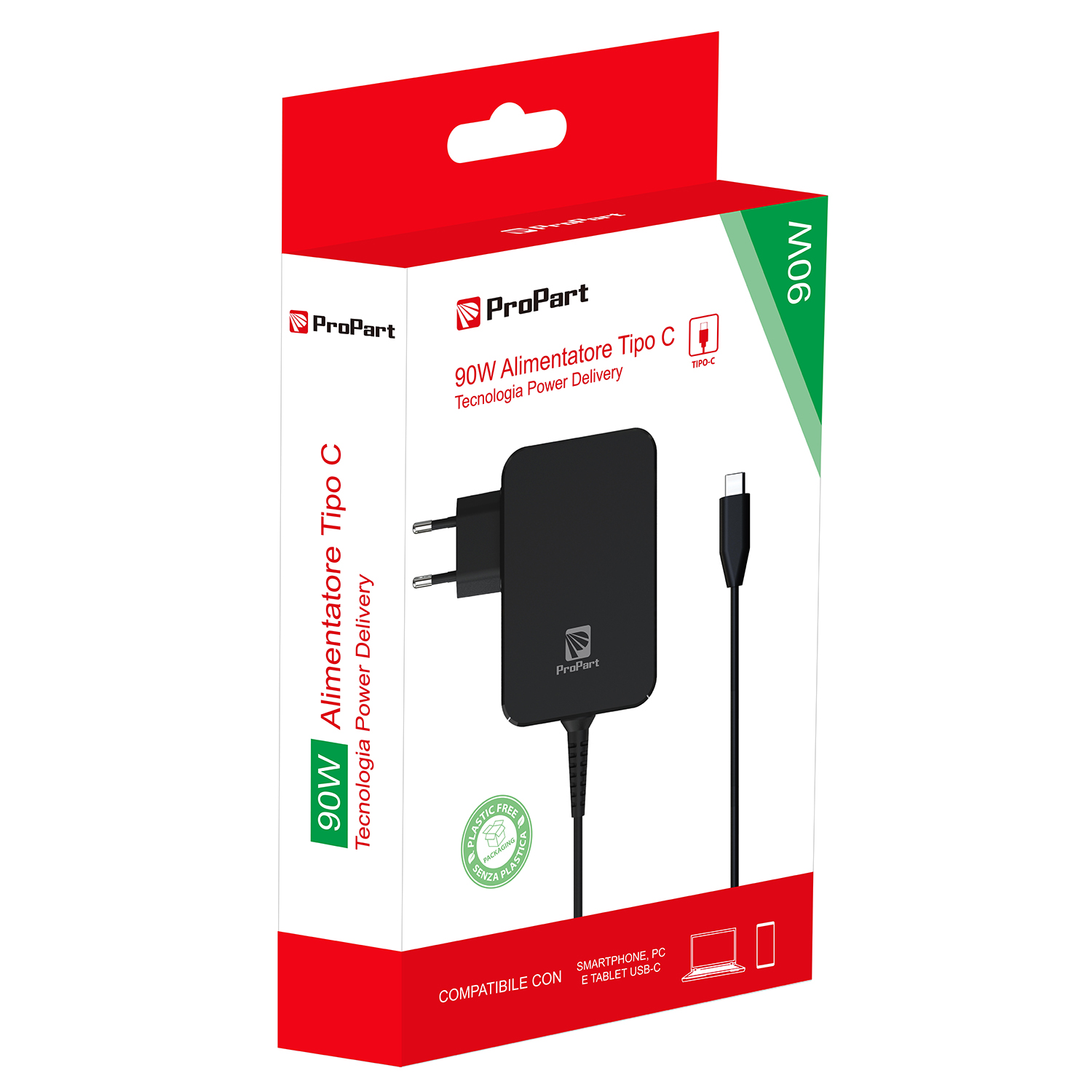 ALIMENTATORE PER NOTEBOOK PD 3.0 GaN USB Type-C - Potenza: 90W  Uscita: 5V 3A / 9V 3A / 12V 3A / 15V 3A / 20V 3,25A