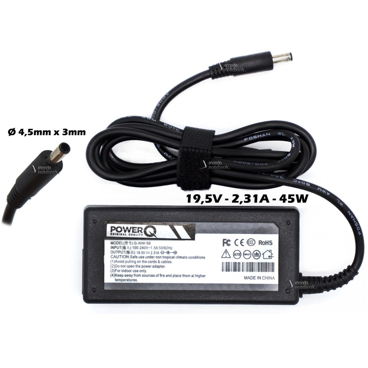ALIMENTATORE PER NOTEBOOK DELL PowerQ COMPATIBILE 19.5 Volt - 2.31 Ampere - 45W - 4,5*3,0mm SERIE seri Dell