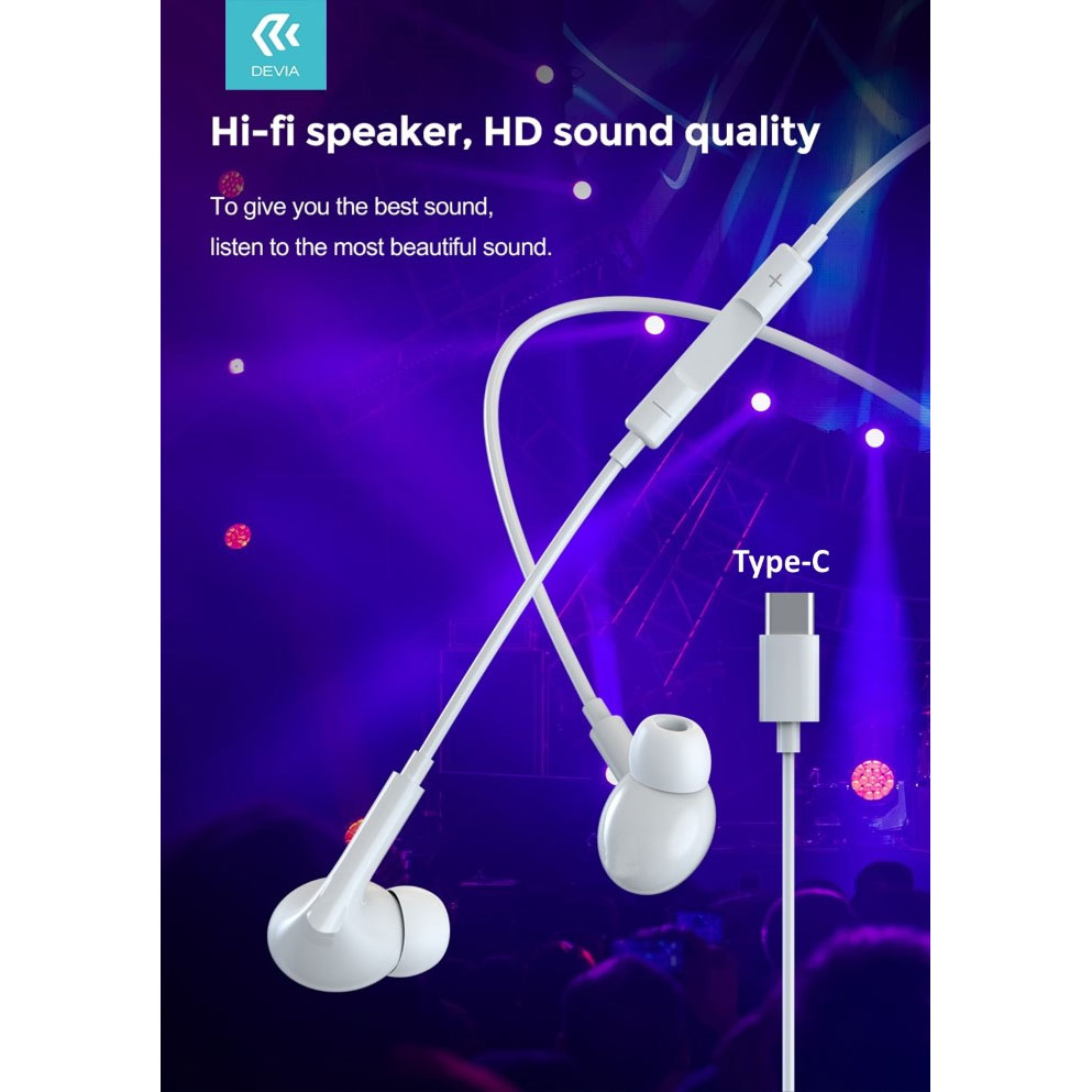 AURICOLARE DEVIA DEEPTYC703 MICROFONO E CONTROLLI COLORE BIANCO TYPE-C COLORE BIANCO PER Computer, Smartphone, Tablet