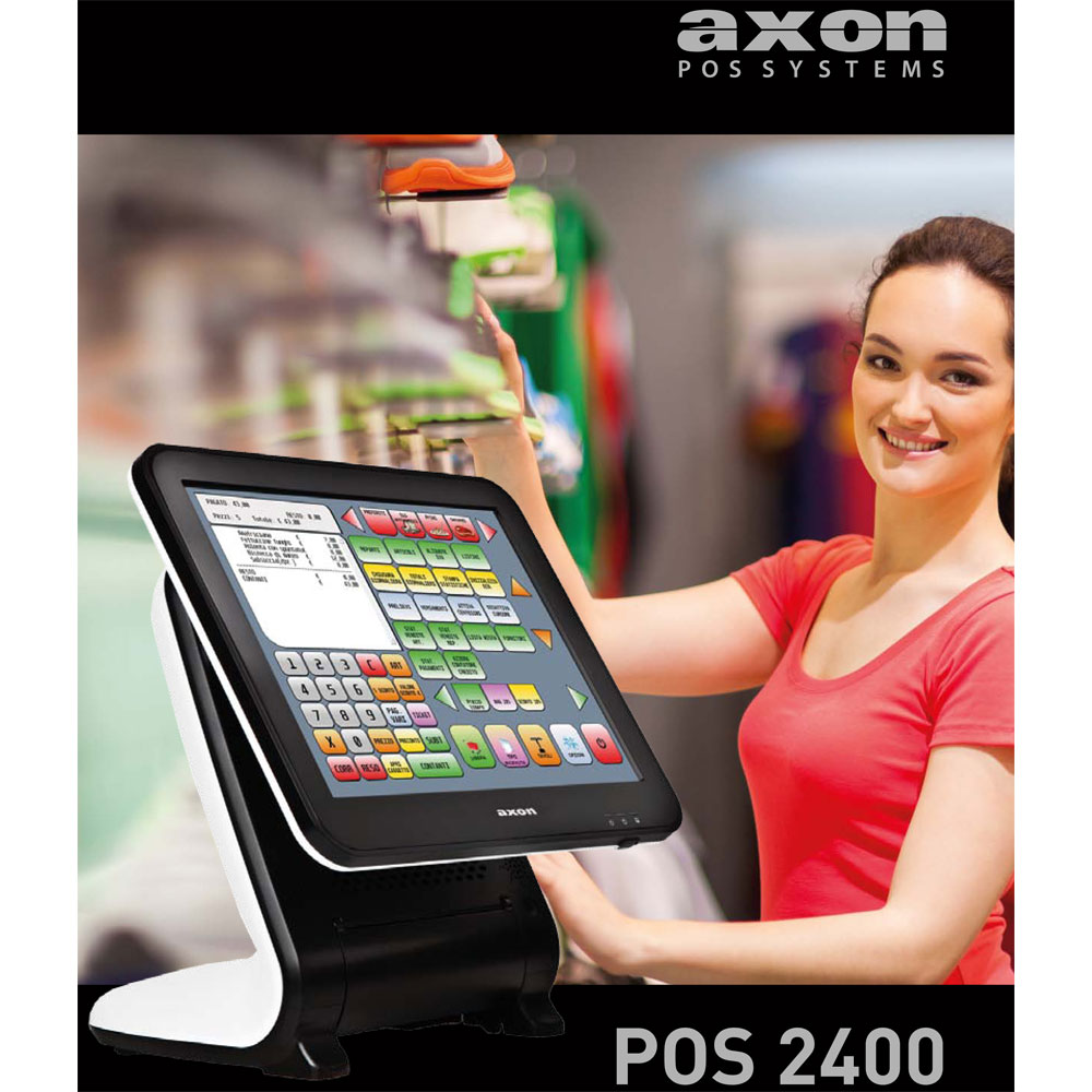 PC POS TOUCHSCREEN AXON 2400-CPU INTEL i3 2330M 2.20 GHz-TFT 15" LED RESISTIVO ELO-DDR3 4GB-SSD 64GB-SVGA Intel HD 3000-NO S.O.-COLORE NERO