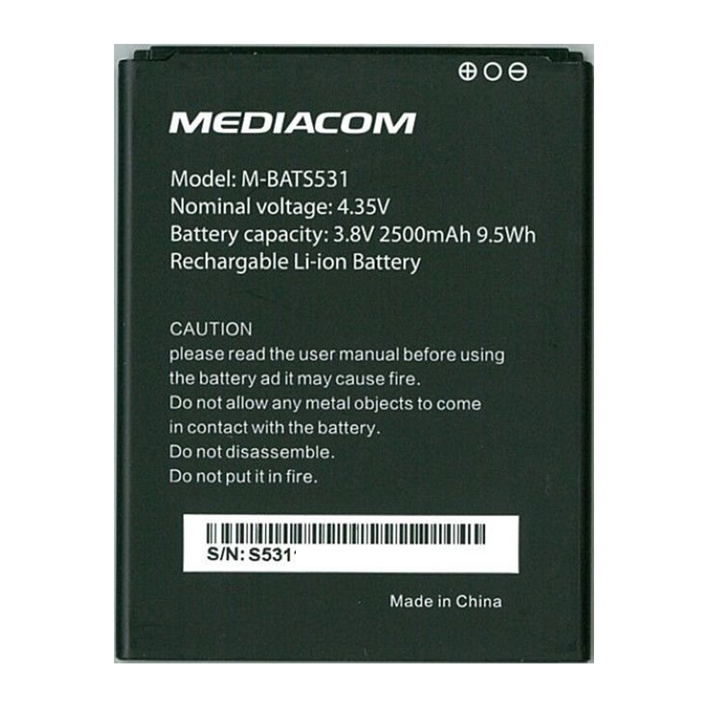 MEDIACOM BATTERIA M-1BATS531 Lithium 3.8v 2500mAh RECHARGEABLE PER TELEFONO CELLULARE SMARTPHONE PhonePad Duo S531 - M-PPAS531 / M-PPBS531