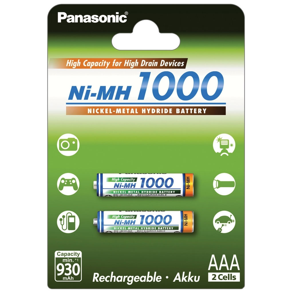 BATTERIE PANASONIC MINISTILO RICARICABILE AAA/HR03 Ni-MH 1,2v 1000mAh CONF. 2PZ