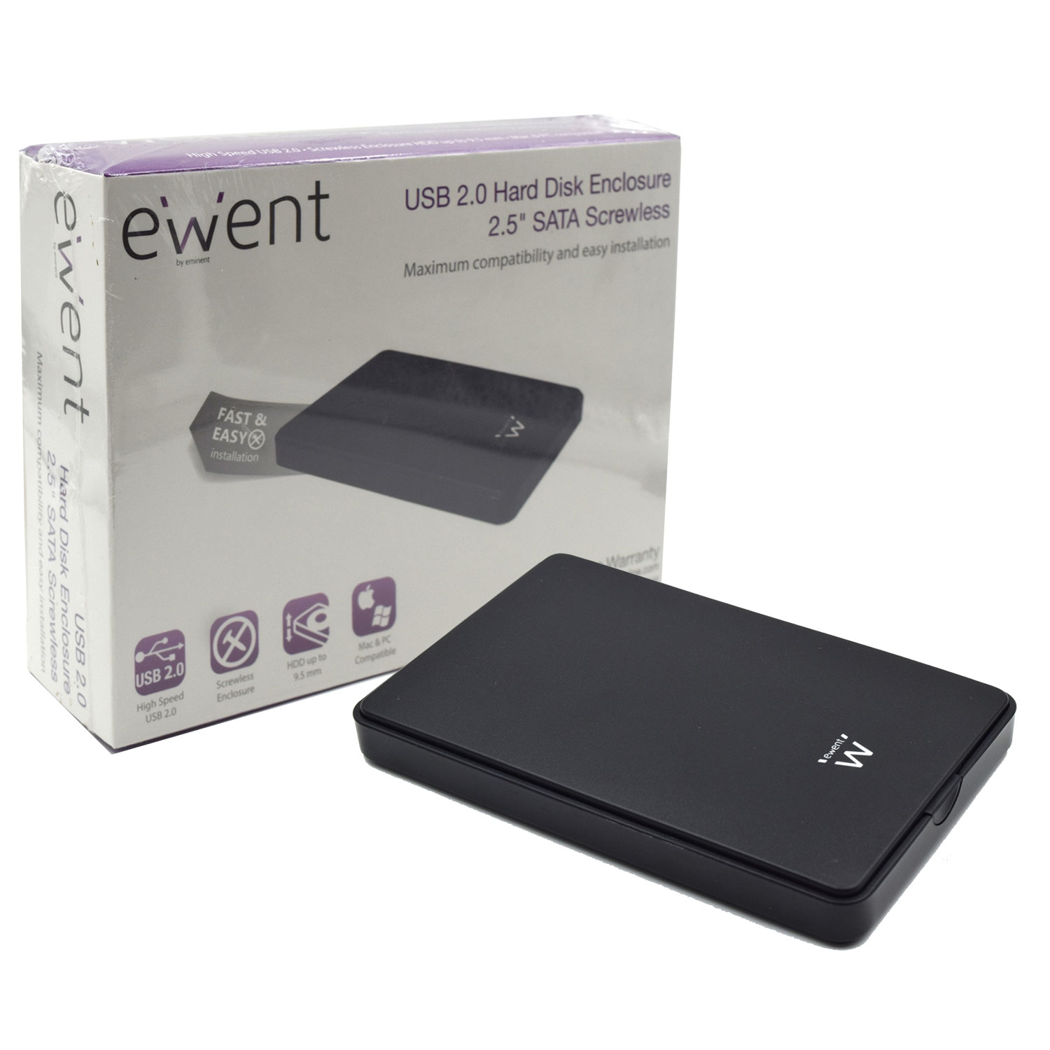 BOX ESTERNO EWENT IN PLASTICA PER HDD E SSD 2.5" SATA INTERFACCIA USB 2.0 SENZA VITI EW7030