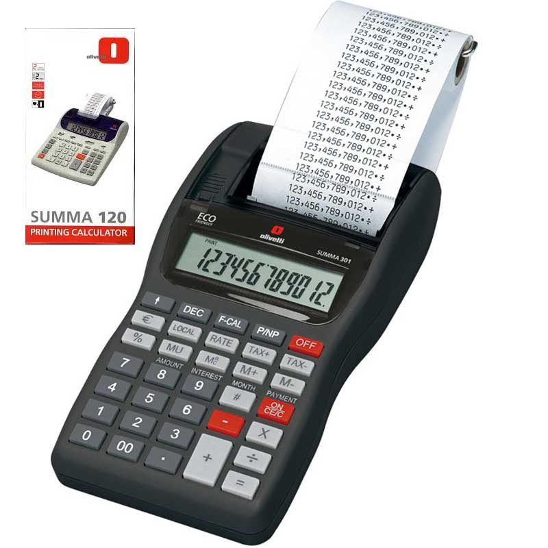 CALCOLATRICE SCRIVENTE OLIVETTI SUMMA 301 ECO FRIENDLY DISPLAY LCD 12 CIFRE DA TAVOLO PROFESSIONALE