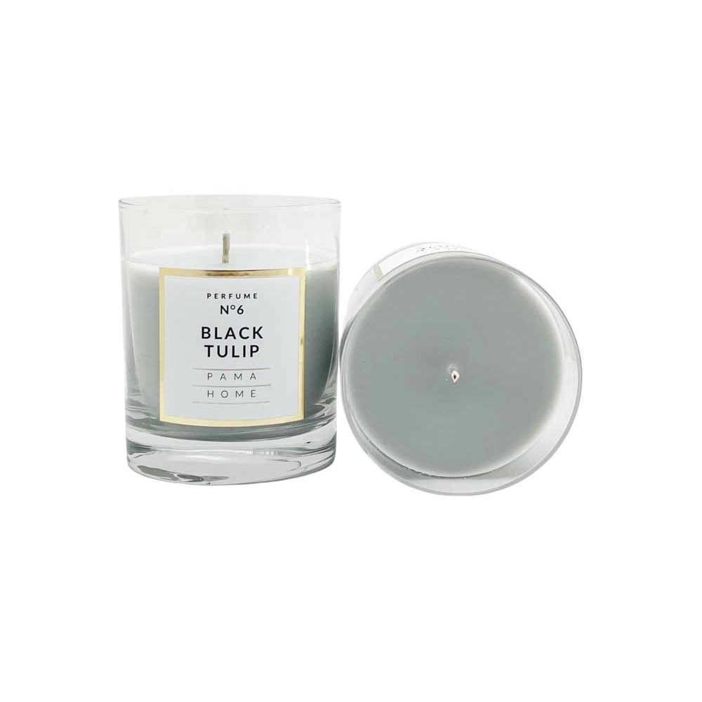 CANDELA PROFUMATA CLASSIC GLASS BLACK TULIP 250gr profumazione tuberosa e patchouli