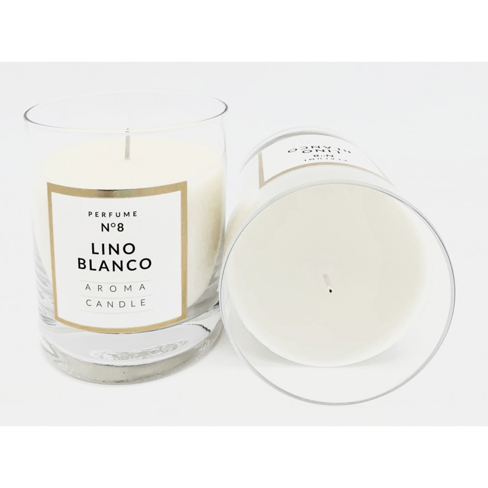 CANDELA PROFUMATA CLASSIC GLASS LINO BIANCO 250gr profumazione tè bianco e pompelmo
