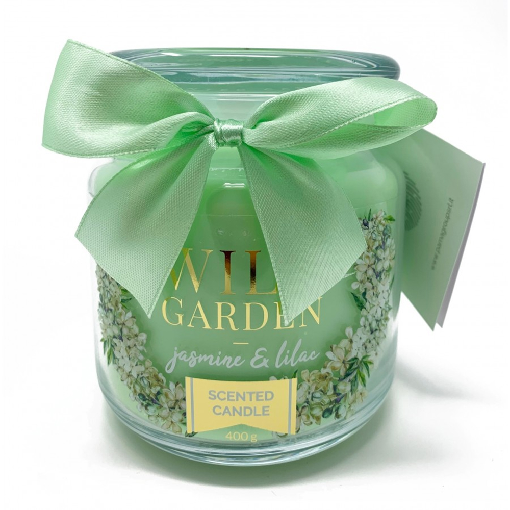 CANDELA PROFUMATA GIARA PICCOLA MINT GELSOMINO E LILLA 400gr profumazione florale 80h durata
