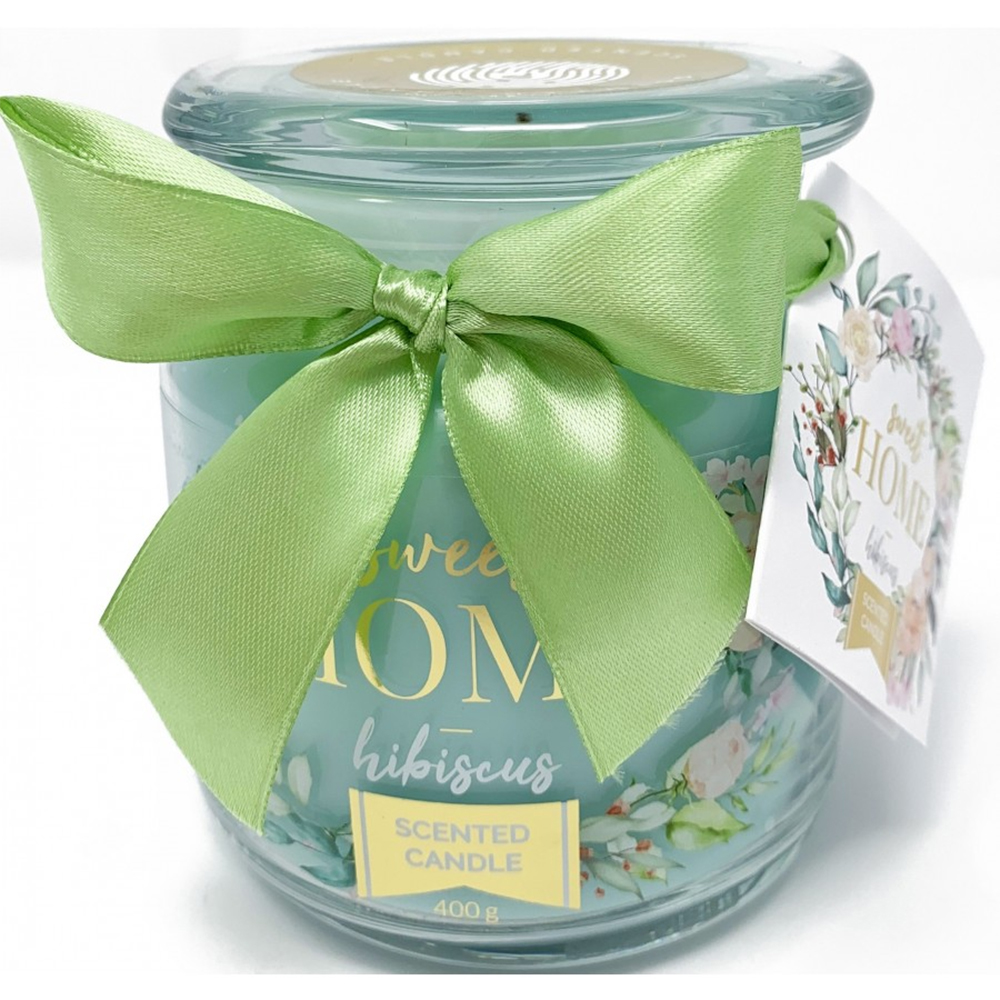 CANDELA PROFUMATA GIARA PICCOLA LIGHT GREEN IBISCO 400gr profumazione ibisco 80h durata