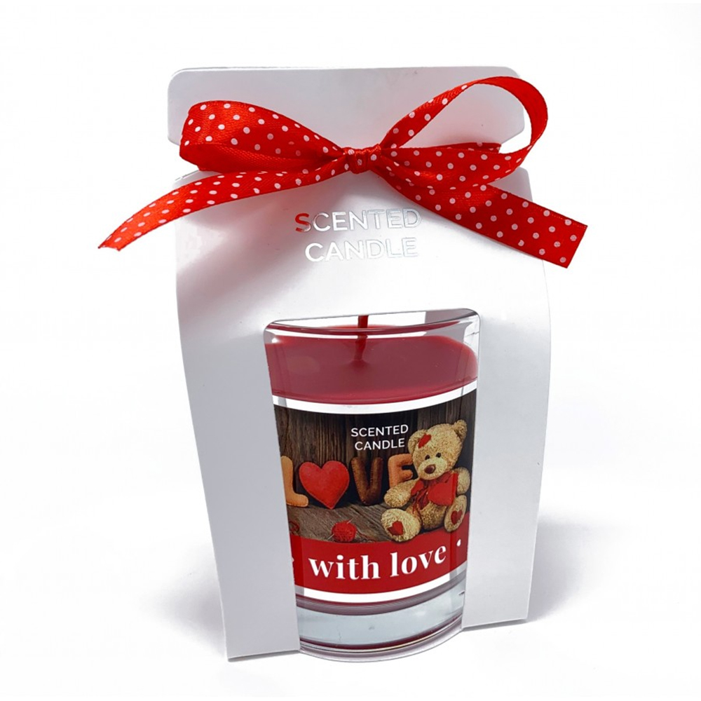 CANDELA PROFUMATA TEDDY GLASS ROSE ROSSE 150gr profumazione rosa rossa