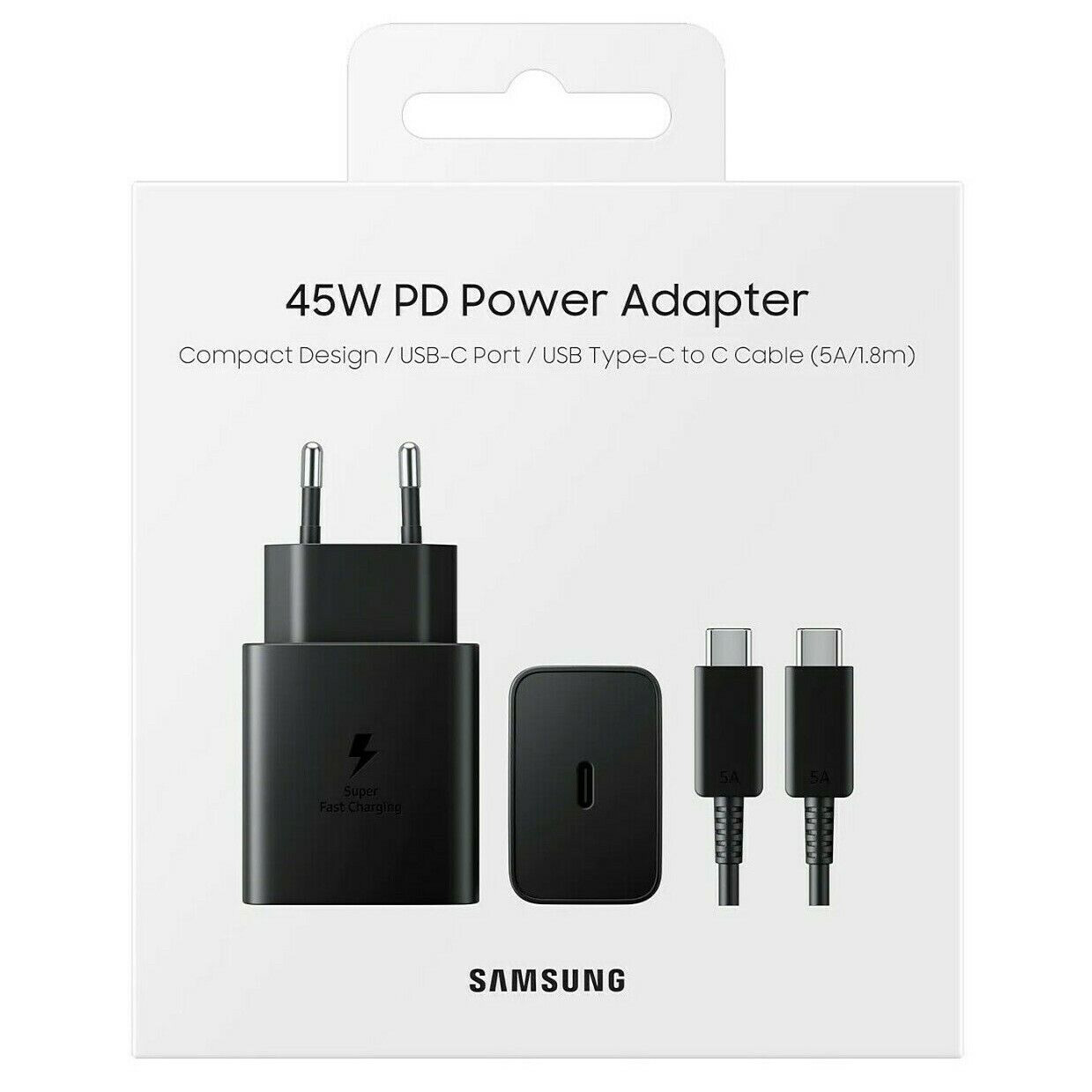 SAMSUNG CARICABATTERIE EP-T4511X PD Super Fast Charging 45W + CAVO USB-Type-C COLORE NERO