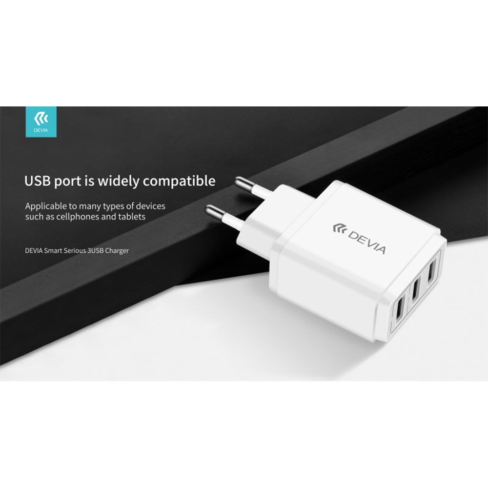 CARICABATTERIA DEVIA DECHG3460W 3 x USB 3.4A (17W) FAST CHARGE COLORE BIANCO
