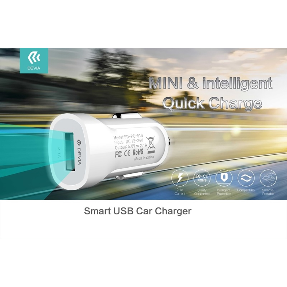 CARICABATTERIE DA AUTO DEVIA DECHS097W 2.1A USB SMART PER TABLET, SMARTPHONE