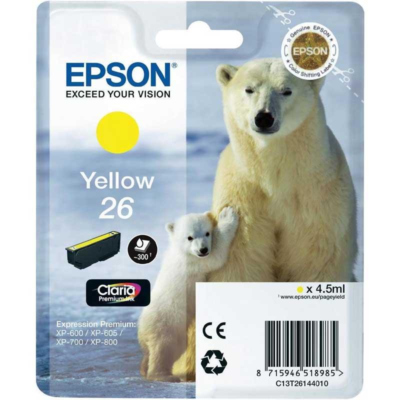 CARTUCCIA INK-JET EPSON GIALLO ORSO POLARE 26 ORIGINALE C13T26144010 Expression Premium XP-600, XP-605, XP-700, XP-800