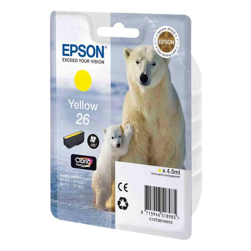 CARTUCCIA INK-JET EPSON GIALLO ORSO POLARE 26 ORIGINALE C13T26144010 Expression Premium XP-600, XP-605, XP-700, XP-800