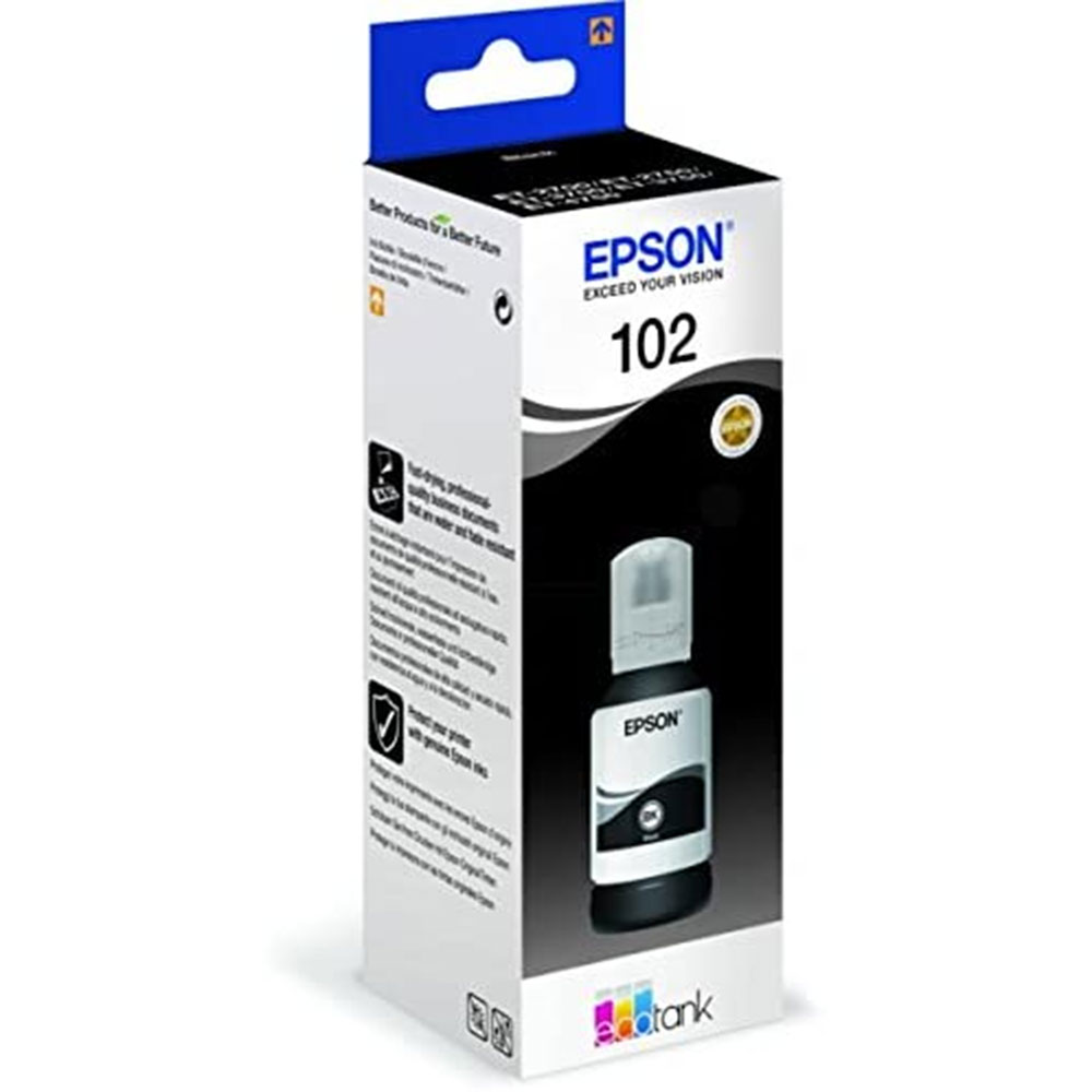 FLACONE DI INCHIOSTRO EPSON 102 ECOTANK C13T03R140 BLACK ORIGINALE 70ml ET-15000, 2700, 2750, 2751, 2756, 3700, 3750, 4750; Expression ET-2700, 2750, 3700