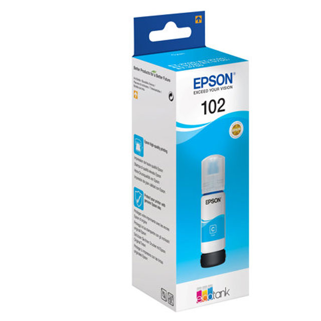FLACONE DI INCHIOSTRO EPSON 102 ECOTANK C13T03R240 CIANO ORIGINALE 70ml ET-15000, 2700, 2750, 2751, 2756, 3700, 3750, 4750; Expression ET-2700, 2750, 3700